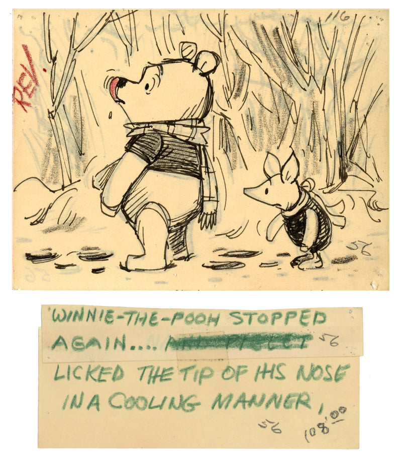 Winnie the Pooh and Tigger Too Original Double-Sided Storyboard Drawing with Matching Dialogue Tag: Pooh, Piglet