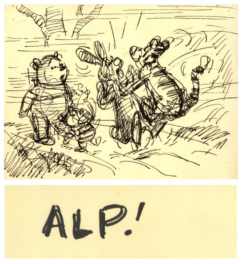 Winnie the Pooh and Tigger Too Original Storyboard Drawing with Dialogue Tag: Pooh, Piglet, Rabbit, Tigger