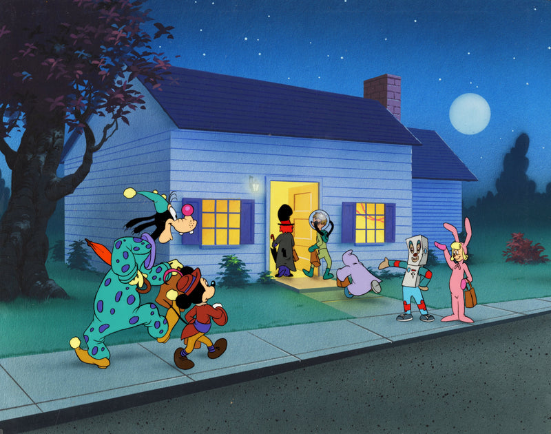 Dress Up For Halloween Original Production Cel on Original Production Background: Mickey and Goofy