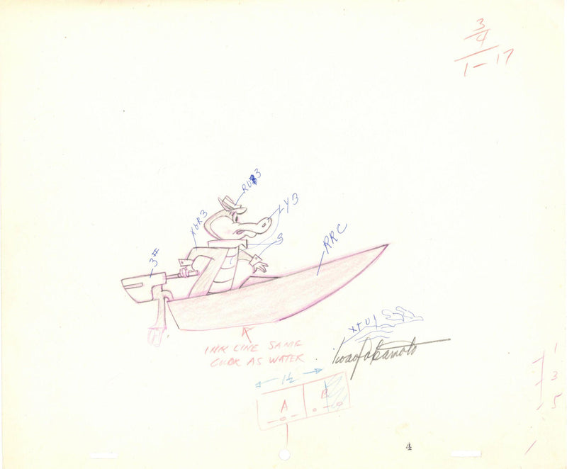 Wally Gator Original Production Drawing Opening Title Signed by Iwao Takamoto