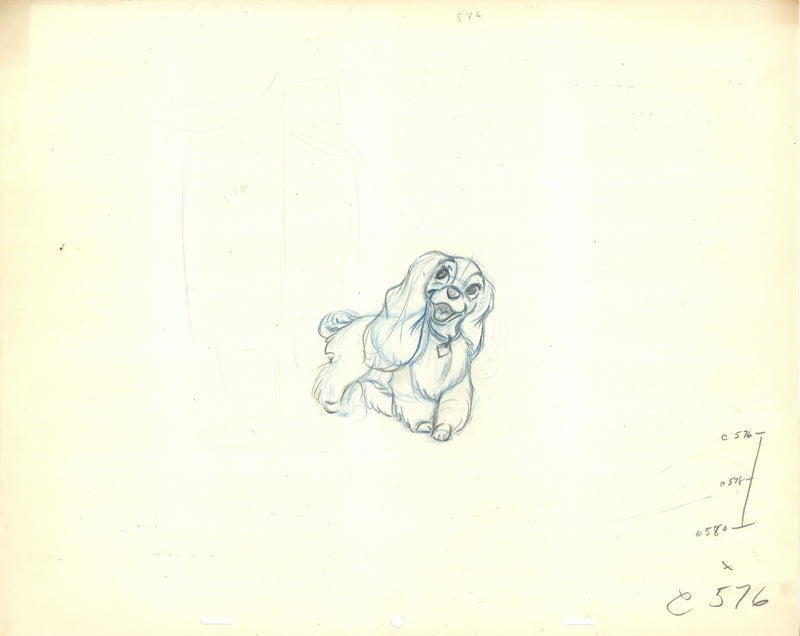 Lady and the Tramp Pair of Vintage Production Drawings: Lady, Tramp