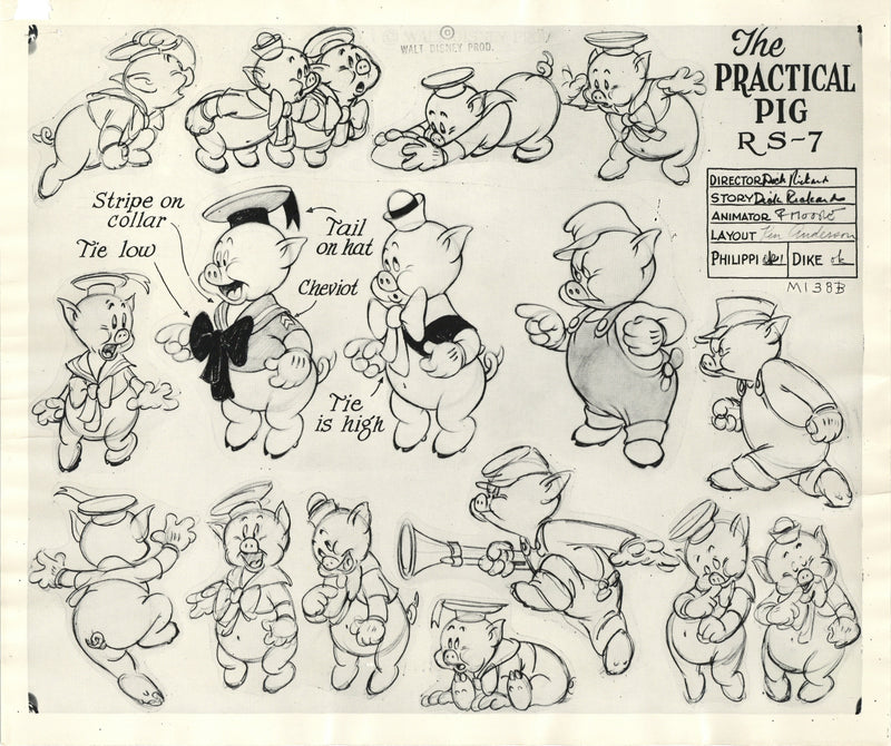 The Practical Pig Original Stat Model Sheet: Fifer, Fiddler, and Practical Pig