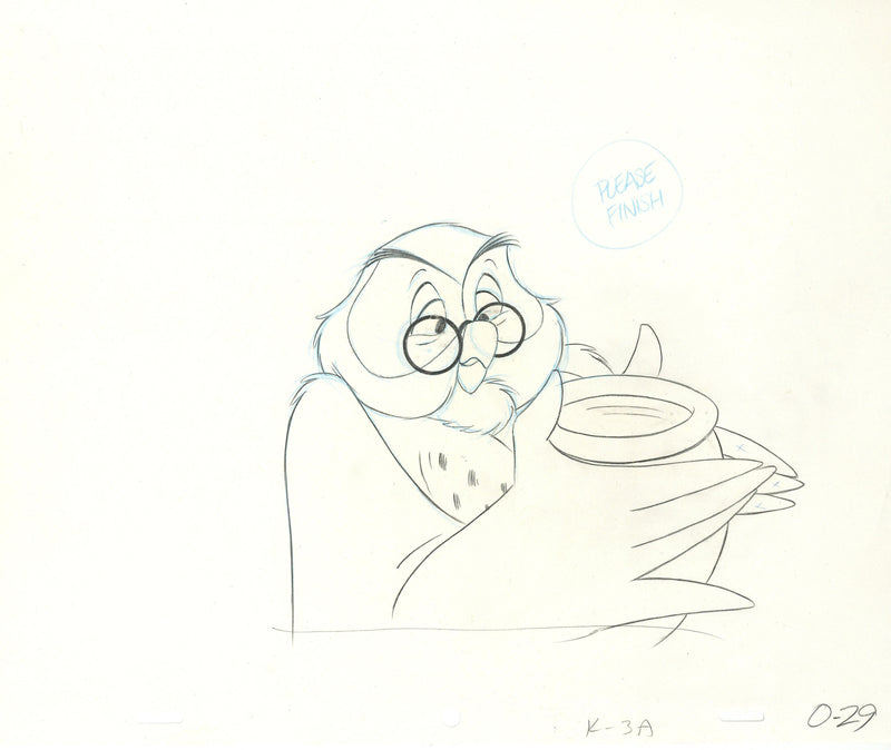 Winnie the Pooh Original Production Cel with Matching Drawing: Owl
