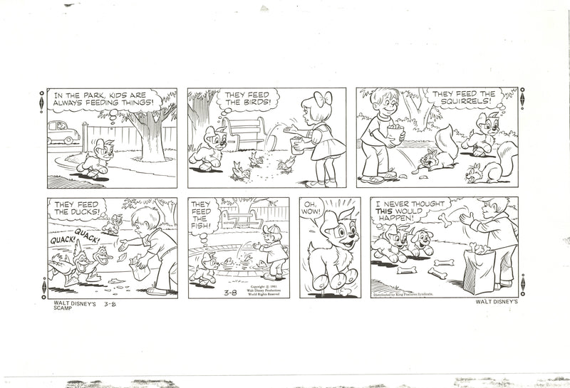 Scamp (1981) Original Sunday Comic Strip Drawing and Proof