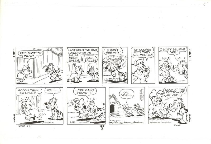 Scamp (1978) Original Sunday Comic Strip Drawing and Proof