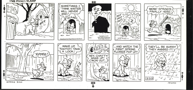 Scamp (1977) Original Sunday Comic Strip Drawing and Proof