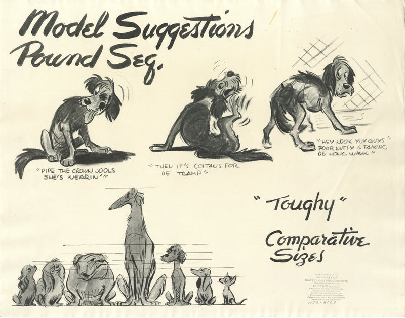Lady and the Tramp Original Stat Model Sheet: Pound Dogs Size Comparison Chart