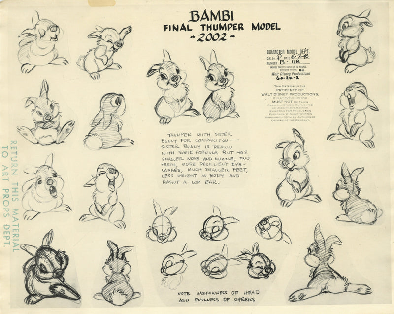 Bambi Original Stat Model Sheet: Thumper