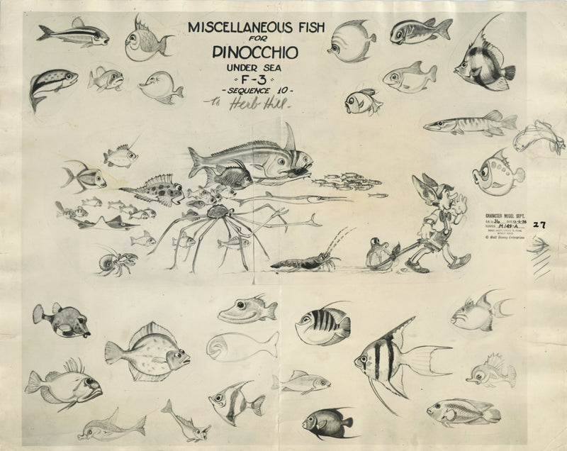 Pinocchio Original Stat Model Sheet: Pinocchio and Fish