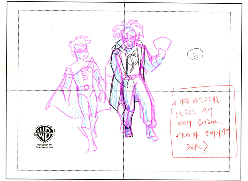 Static Shock Original Production Layout Drawing: Static Shock and Robin