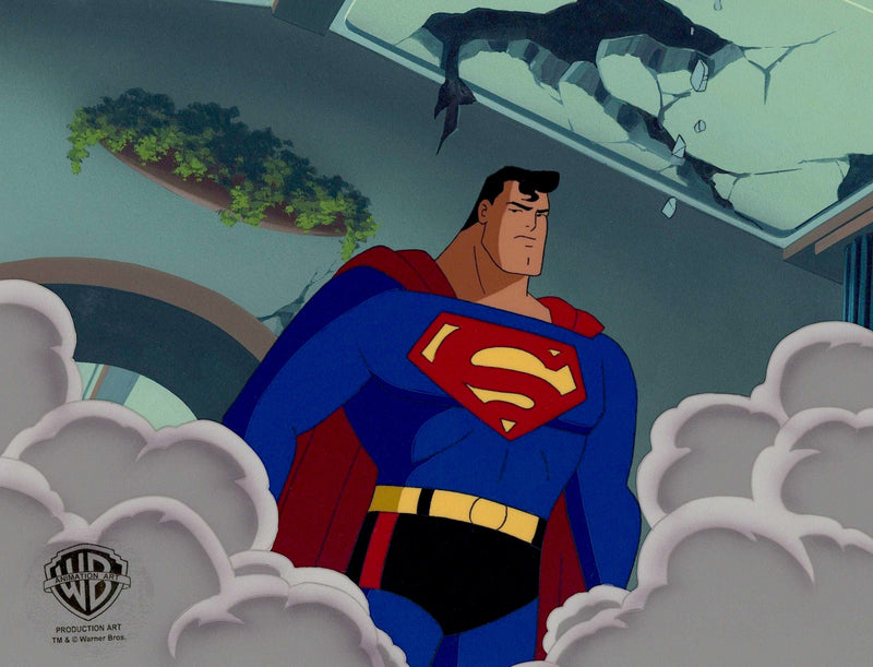 Superman The Animated Series Original Production Cel on Original Background: Superman