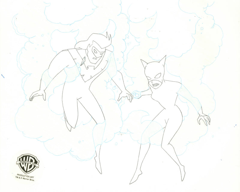 The New Batman Adventures Original Production Cel with Matching Drawing: Nightwing, Catwoman