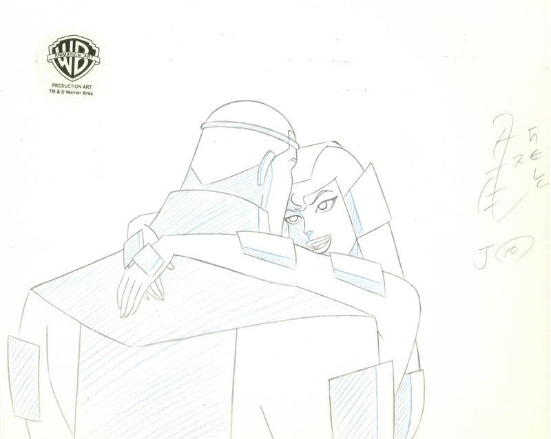 Superman The Animated Series Original Production Cel on Original Background with Matching Drawing: Lara, Jor-El