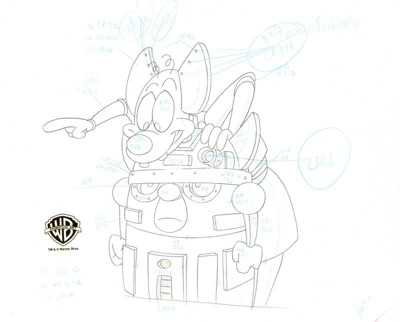 Pinky And The Brain Original Production Cel with Matching Drawing: 3-PinkEO, Brain2-Me2