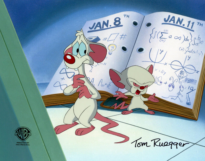 Pinky And The Brain Original Production Cel with Matching Drawings Signed by Tom Ruegger: Pinky, Brain