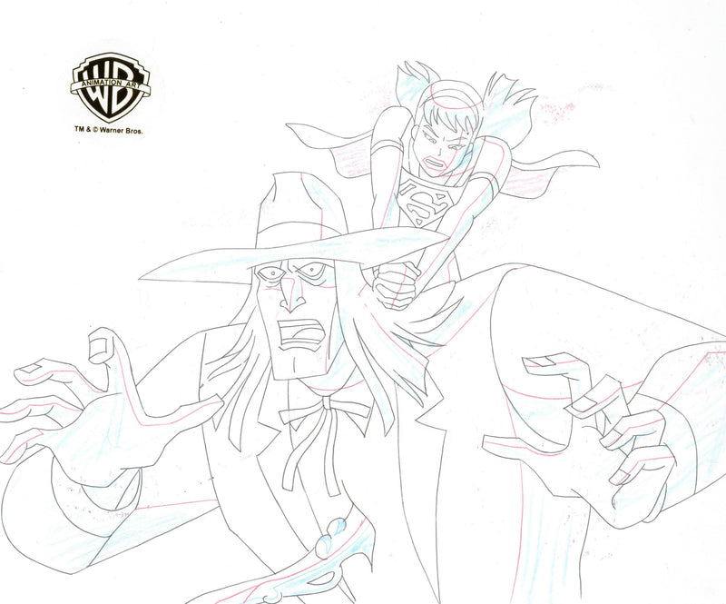 Superman The Animated Series Original Production Cel with Matching Drawing: Supergirl, Reverend Howell