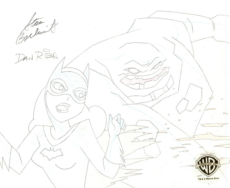 The New Batman Adventures Original Production Drawing Signed by Dan Riba and Stan Berkowitz: Batgirl, Clayface