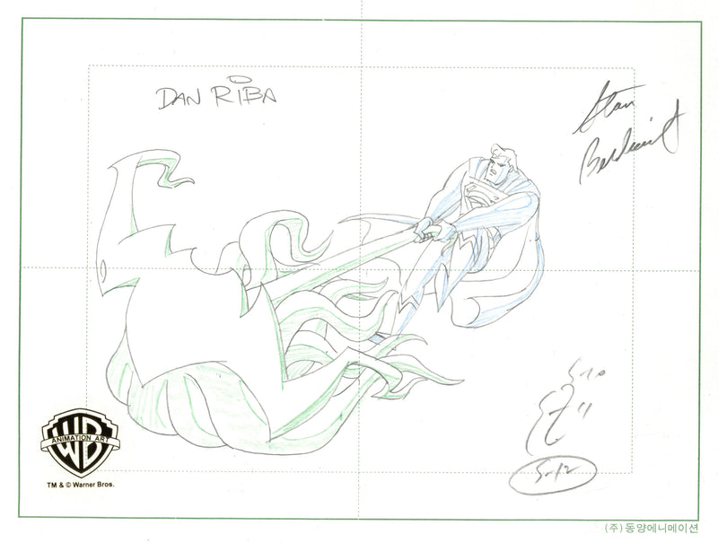 Superman The Animated Series Original Production Drawing Signed by Dan Riba and Stan Berkowitz: Superman