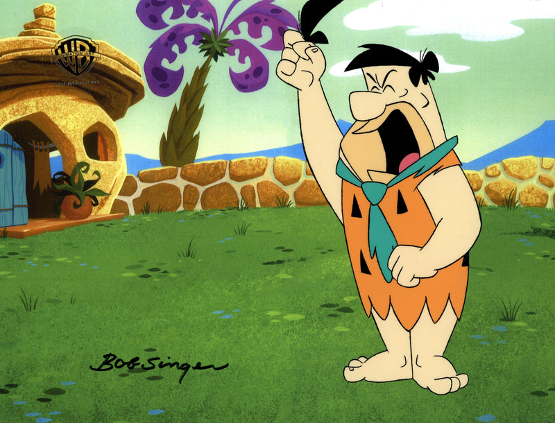 The Flintstones Original Production Cel With Matching Drawing Signed Bob Singer: Fred Flintstone