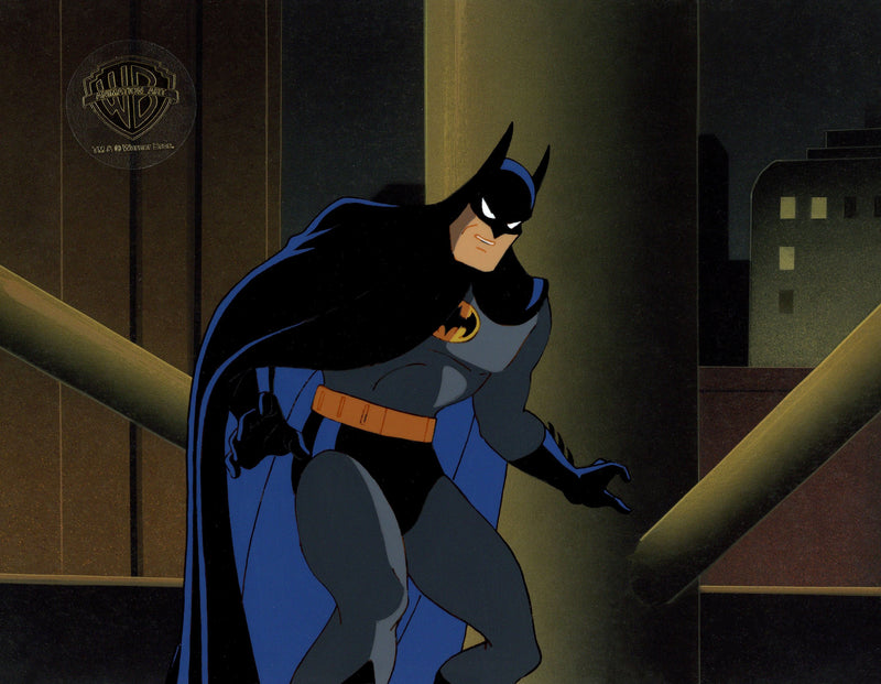 Batman The Animated Series Original Production Cel on Original Background with Matching Drawing: Batman