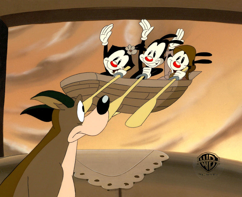 Animaniacs Original Production Cel on Original Background: Buttons, Yakko, Wakko, Dot