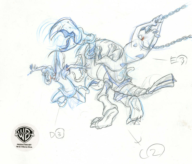 Scooby-Doo and the Witch's Ghost Original Production Drawing: Shaggy, Scooby, Monster