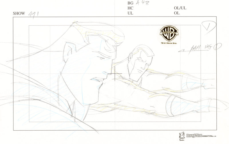 Justice League Unlimited Original Production Layout Drawing: Superman, Captain Atom