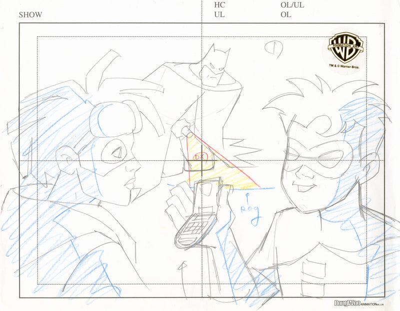 Static Shock Original Production Layout Drawing: Batman, Robin, Static Shock