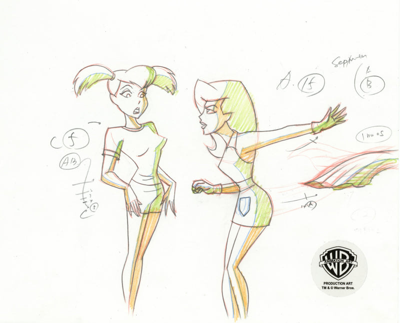 The New Batman Adventures Original Production Drawing: Harley, Ivy