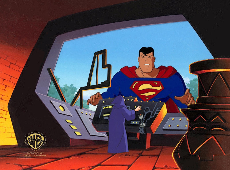 Superman The Animated Series Original Production Cel on Original Background: Superman and Desaad