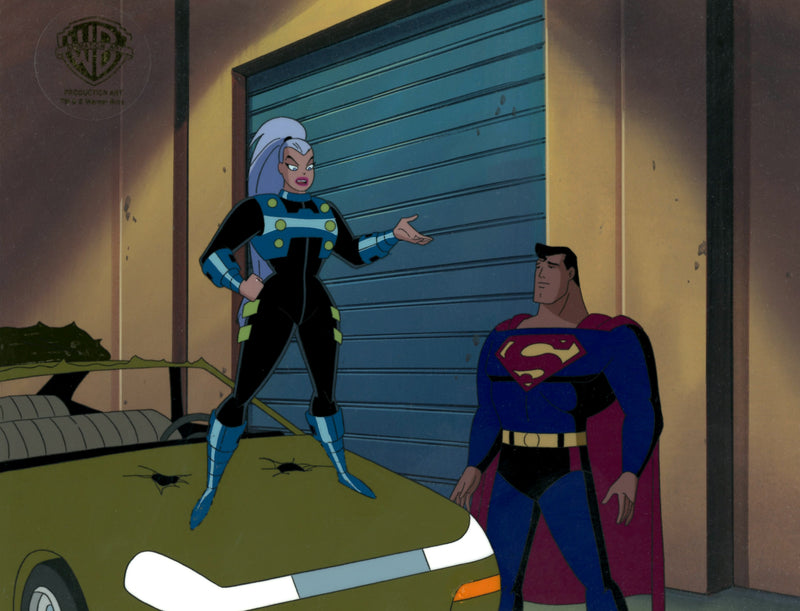 Superman the Animated Series Original Production Cel On Original Hand-Painted Production Background: Superman and Mala