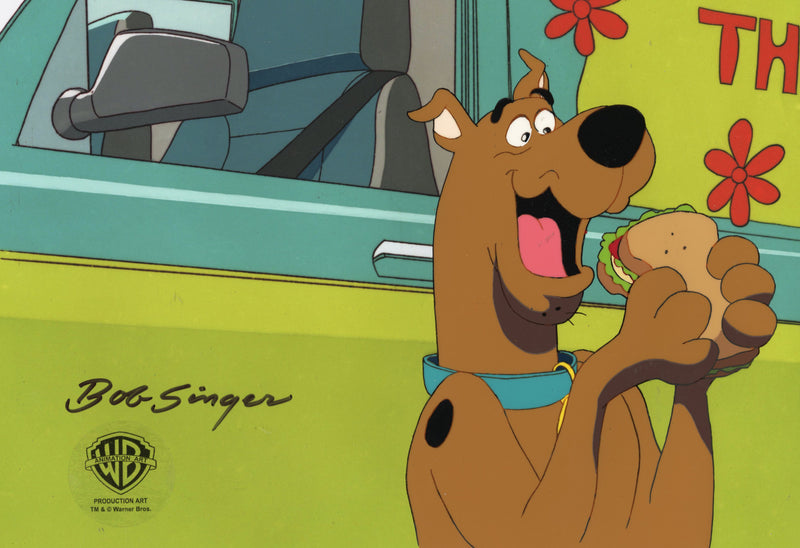 Scooby-Doo on Zombie Island Original Production Cel Signed by Bob Singer with Matching Drawing: Scooby-Doo
