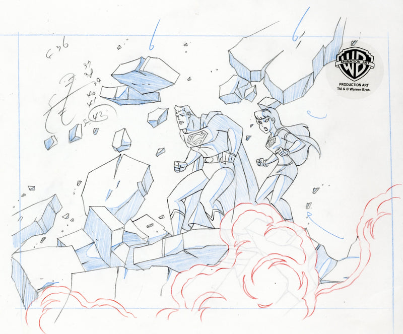 Superman The Animated Series Original Production Drawing: Superman, Supergirl