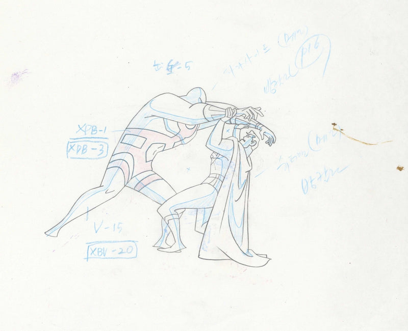 Superman the Animated Series Original Production Cel on Original Background With Matching Drawing: Superman and Parasite - Choice Fine Art